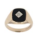 9ct Yellow Gold 0.01ct Diamond and Onyx Signet Ring