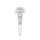 Silver Platinum Plated Oval Cut Lab Grown Diamond Ring with Halo and Double Diamond Shoulders