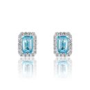 9ct White Gold Swiss Blue Topaz And 0.14ct Natural Diamond Emerald Cut Studs
