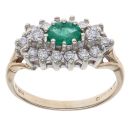 9ct Yellow Gold 0.35ct Diamond and Emerald Cluster Ring