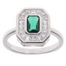 Silver Cubic Zirconia and Emerald Cluster Ring