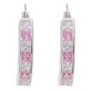 Silver Cubic Zirconia And Pink Gemstone Hoop Earrings By Icesia