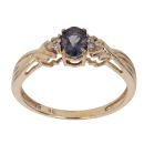 9ct Yellow Gold 0.05ct Brilliant Cut Diamond and Amethyst Solitaire Ring