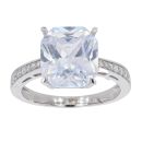 Silver Cubic Zirconia Octangular Solitaire Ring by Icesia
