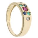 14ct Yellow Gold 0.05ct Diamond, Emerald, Sapphire And Ruby Ring