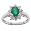 18ct White Gold 0.60ct Brilliant Cut Diamond and Emerald Cluster Ring