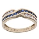 9ct Yellow Gold Cubic Zirconia and Sapphire Crossover Ring
