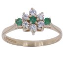 9ct Yellow Gold Cubic Zirconia and Emerald Cluster Ring