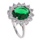 Silver Green Gemstone and Cubic Zirconia Cluster Ring By Icesia