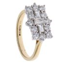 18ct Yellow Gold 1.08ct Brilliant and Baguette Cut Diamond Cluster Ring