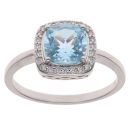 9ct White Gold 0.15ct Brilliant Cut Lab Grown Diamond and Blue Topaz Cluster Ring