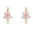 14ct Yellow Gold Pink Gemstone And Cubic Zirconia Flower Earrings