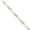 14ct Yellow Gold Cubic Zirconia Bar and Cross Bracelet 8"