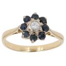 18ct Yellow Gold 0.05ct Diamond and Sapphire Cluster Ring