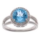 9ct White Gold 0.20ct Diamond and Blue Topaz Cluster Ring