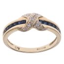 9ct Yellow Gold 0.05ct Diamond and Sapphire Crossover Ring