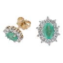 9ct Yellow Gold Emerald and Diamond Cluster Earrings