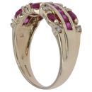 9ct Yellow Gold 0.10ct Diamond and Ruby Three Row Ring