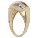 9ct Yellow Gold Multi-Gemstone Three Row Ring