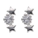 Silver Cubic Zirconia Triple Star Stud Earrings By Icesia