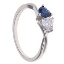 Silver White and Blue Cubic Zirconia Heart Ring