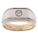 14ct Yellow And White Gold 0.21ct Brilliant Cut Diamond Signet Ring