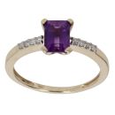 9ct Yellow Gold 0.08ct Diamond And Created Amethyst Single Stone Ring