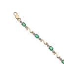 9ct Yellow Gold 0.10ct Diamond and Emerald Bracelet 7.5"