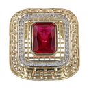 14ct Yellow Gold Cubic Zirconia And Red Stone Set Square Ring