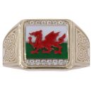 9ct Yellow Gold Cubic Zirconia Welsh Flag Signet Ring