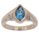 9ct Yellow Gold 0.05ct Diamond and Blue Topaz Single Stone Ring