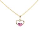 Children's 14ct Yellow Gold Pink Gemstone And Cubic Zirconia Heart Pendant And Chain 18"