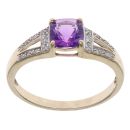 9ct Yellow Gold 0.10ct Brilliant Cut Diamond and Amethyst Ring