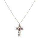 9ct Yellow Gold Garnet Cross Pendant And Chain 18"