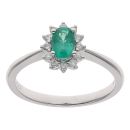 18ct White Gold 0.16ct Diamond and Emerald Cluster Ring