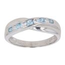 9ct White Gold Aquamarine and Cubic Zirconia Crossover Ring