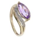 9ct Yellow Gold 0.05ct Diamond and Amethyst Marquise Ring
