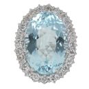 14ct White Gold 1.00ct Brilliant Cut Diamond and Aquamarine Cluster Ring