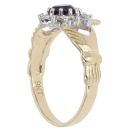 9ct Yellow Gold Cubic Zirconia and Blue Gemstone Claddagh Ring