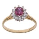 18ct Yellow Gold 0.25ct Brilliant Cut Diamond and Ruby Cluster Ring