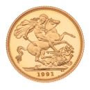 1991 Elizabeth II Third Portrait UK Full Sovereign Coin