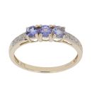 9ct Yellow Gold 0.05ct Brilliant Cut Diamond and Tanzanite Three Stone Ring