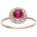 14ct Yellow Gold Child's Red & Cubic Zirconia Halo Cluster ring