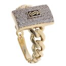 14ct Yellow Gold Monaco Classic Plain Pave Link Signet Ring