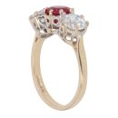14ct Yellow Gold Created Ruby and Cubic Zirconia Three Stone Ring