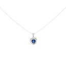 Silver Cubic Zirconia And Blue Gemstone Heart Pendant And 18" Chain by Icesia