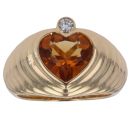 18ct Yellow Gold 0.05ct Brilliant and Heart Cut Diamond and Citrine Ring