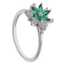 Silver Cubic Zirconia and Emerald Flower Ring