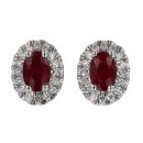 9ct Yellow Gold Certificated Ruby And Diamond Cluster Stud Earrings