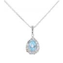 9ct White Gold 0.36cts Diamond And Topaz Pear Cut Pendant And 18" Chain